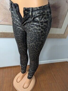 Fidelity Black and Bronze Metallic Leopard Skinny Pants Size 26